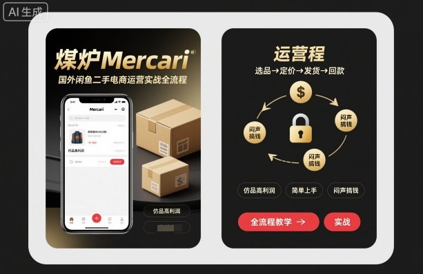 煤炉Mercari国外闲鱼二手电商运营实战全流程，仿品高利润，简单上手，闷声搞钱-KJ分享