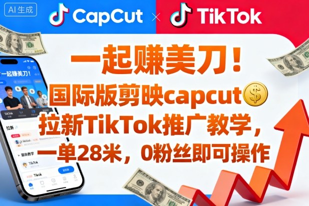 一起賺美刀！国际版剪映capcut拉新TikTok推广教学，一单28米，0粉丝即可操作（附推广入口和教学）-KJ分享