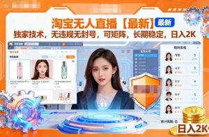 淘宝无人直播【最新】，独家技术，无违规无封号，可矩阵，长期稳定，日入2K-KJ分享