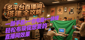 多平台直播间搭建全攻略，一部手机+一台电脑+一块绿布轻松实现你想要的直播间效果-KJ分享