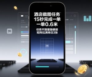 酒店截图任务，15秒完成一单，一单0.6米，任务不限量随便接，矩阵拉满单日3张-KJ分享