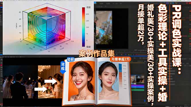 PR调色实战课：色彩理论+工具实操+婚礼医美/30+实操案例，月接单超2万-KJ分享