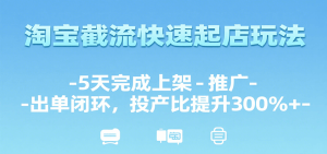 淘宝截流快速起店玩法，5天完成上架-推广-出单闭环，投产比提升300%+-KJ分享