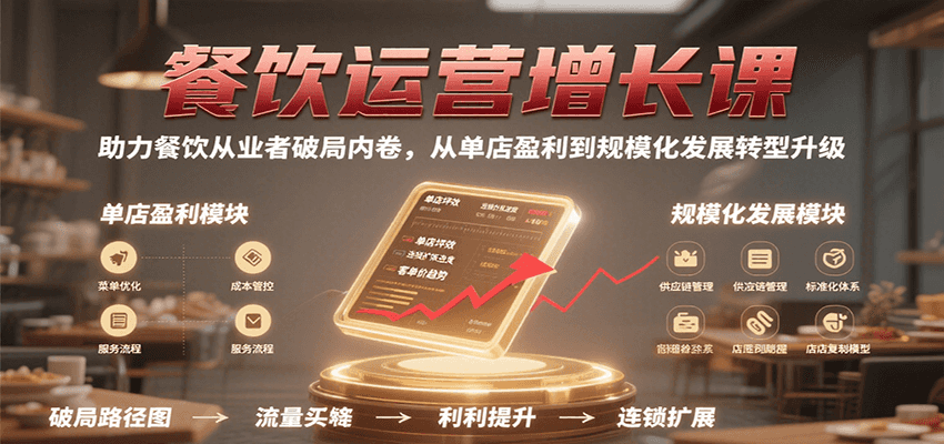 餐饮运营增长课，助力餐饮从业者破局内卷，从单店盈利到规模化发展转型升级-KJ分享