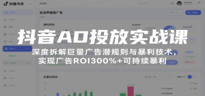 抖音AD投放实战课，深度拆解巨量广告潜规则与暴利技术，实现广告ROI300%+可持续暴利-KJ分享