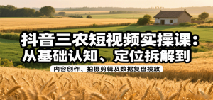 抖音三农短视频实操课:从基础认知、定位拆解到内容创作、拍摄剪辑及数据复盘投放-KJ分享
