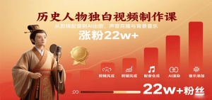 历史人物独白视频制作课，从剪辑配音到AI出图，声音克隆与背景音乐，涨粉22w+-KJ分享