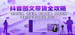 抖音图文带货全攻略：含基础课、精英课，私教直播，从账号搭建到流量提升及出单技巧-KJ分享