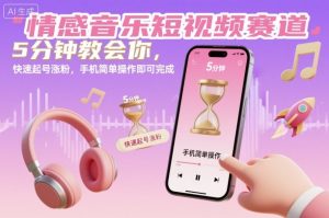 情感音乐短视频赛道，5分钟教会你，快速起号涨粉，手机简单操作即可完成-KJ分享
