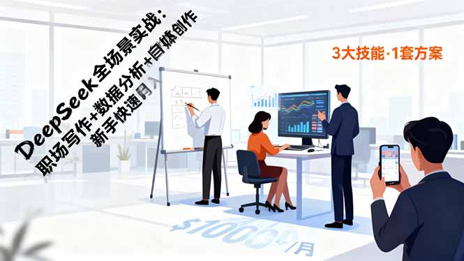 DeepSeek全场景实战：职场写作+数据分析+自媒体创作，新手快速月入过万-KJ分享