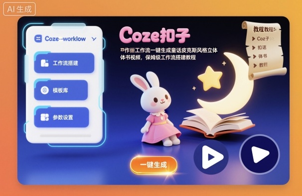 Coze扣子工作流一键生成童话皮克斯风格立体书视频，保姆级工作流搭建教程-KJ分享