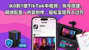 从0到1做TikTok中视频：账号搭建、网络配置、内容创作，轻松实现月入过万-KJ分享