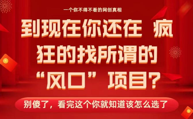 马上26年了,你还在找所谓的风口项目?别傻了,看完这个你全都懂了!-KJ分享