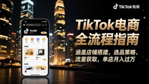 TikTok电商全流程指南，涵盖店铺搭建、选品策略、流量获取，单店月入过万-KJ分享