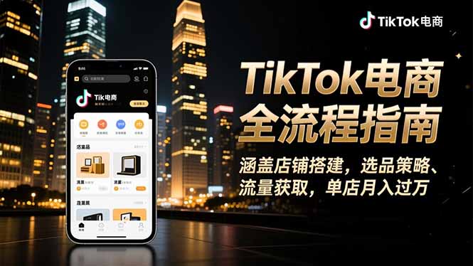 TikTok电商全流程指南，涵盖店铺搭建、选品策略、流量获取，单店月入过万-KJ分享