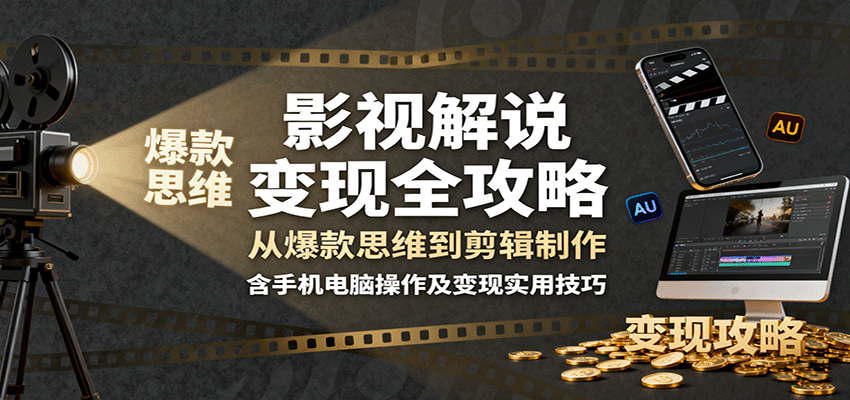 影视解说变现全攻略：从爆款思维到剪辑制作，含手机电脑操作及变现实用技巧-KJ分享