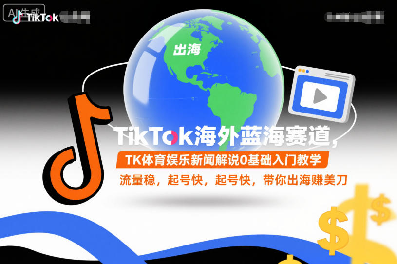 TikTok海外蓝海赛道，TK体育娱乐新闻解说0基础入门教学，流量稳，起号快，带你出海賺美刀-KJ分享