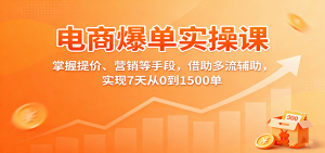 电商爆单实操课：掌握提价、营销等手段，借助多流辅助，实现7天从0到1500单-KJ分享