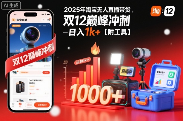 2025年淘宝无人直播带货，冲刺双12，日入1k+【附工具】-KJ分享