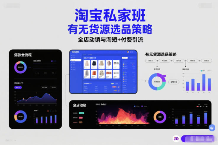 淘宝私家班，有无货源选品策略，高成功率爆款全流程打法，全店动销与淘短+付费引流-KJ分享