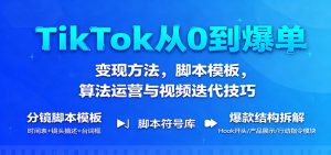 TikTok从0到爆单：变现方法，脚本模板，算法运营与视频迭代技巧-KJ分享