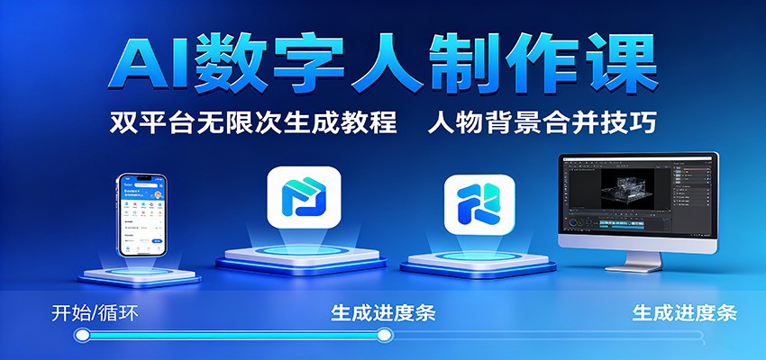 AI数字人制作课：双平台无限次生成教程，人物背景合并技巧-KJ分享