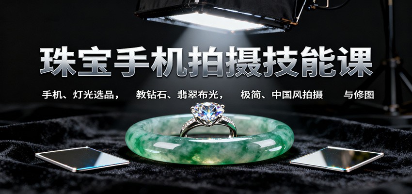 珠宝手机拍摄技能课:手机、 灯光选品，钻石、翡翠布光，极简中国风拍摄与修图-KJ分享