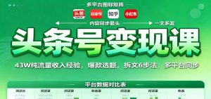头条号变现课：43W纯流量收入经验，爆款选题，拆文6步法，多平台同步-KJ分享