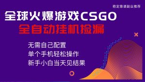 火爆游戏CSGO全自动捡漏，独家最新玩法，单个手机可操作，新手小白日入500+-KJ分享