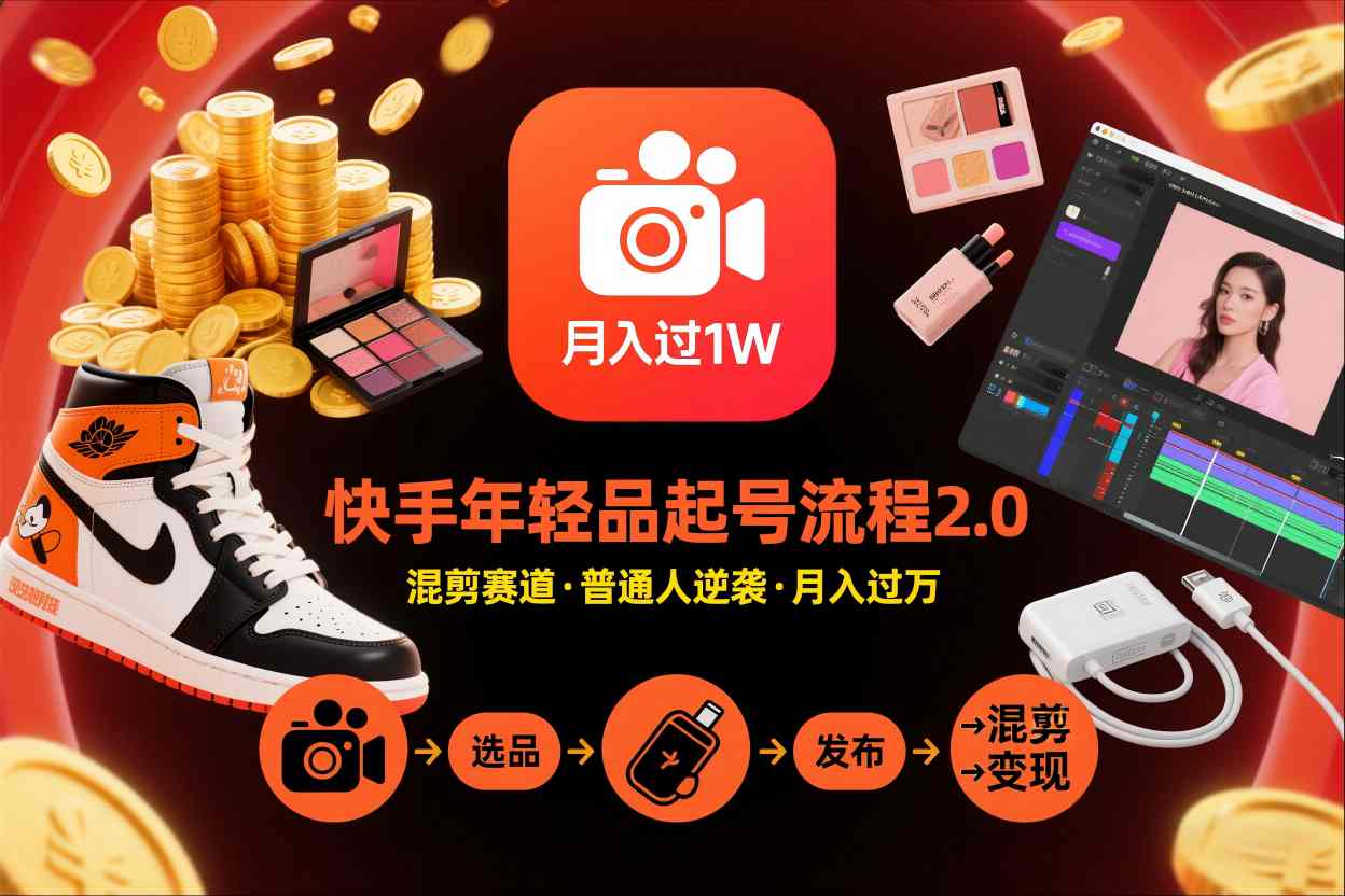 快手短视频带货年轻品起号流程2.0，快手年轻品混剪赛道，普通人也能月入过1W-KJ分享