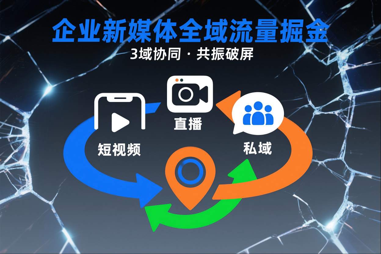 短视频全域商业模式，企业新媒体全域流量掘金，3域协同，共振破屏，短视频-直播-私域-地域-KJ分享