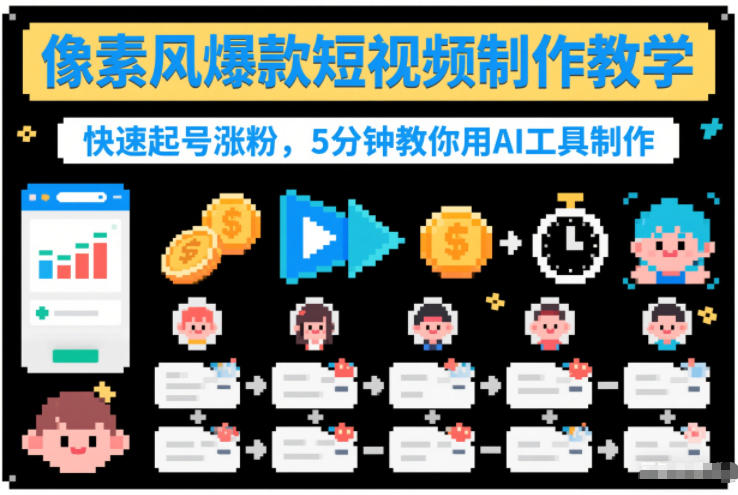 像素风爆款短视频制作教学，快速起号涨粉，5分钟教你用AI工具制作-KJ分享