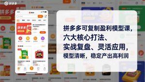 拼多多可复制盈利模型课，六大核心打法、实战复盘、灵活应用，模型清晰，稳定产出高利润-KJ分享