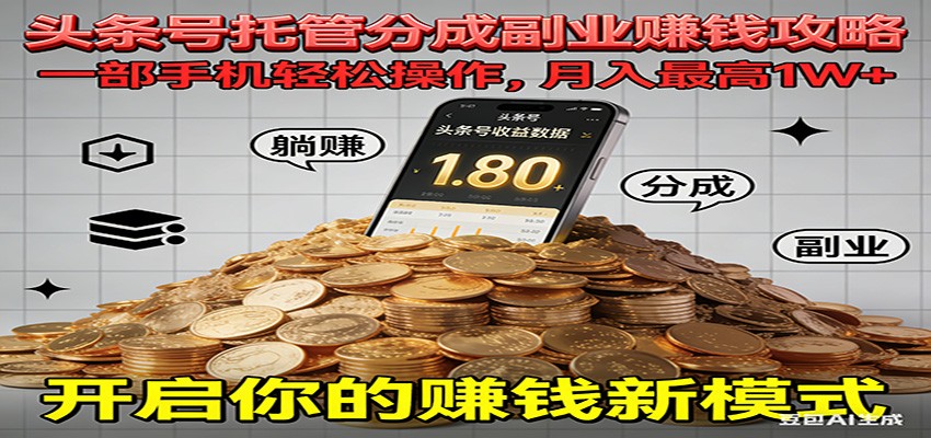 全程托管今日头条，一部手机就可以开干，最高躺赚1W+-KJ分享