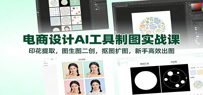 电商设计AI工具制图实战课：印花提取，图生图二创，抠图扩图，新手高效出图-KJ分享