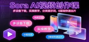 Sora AI视频创作课：多设备下载，实操教学，分类提示词，0基础快速出片-KJ分享