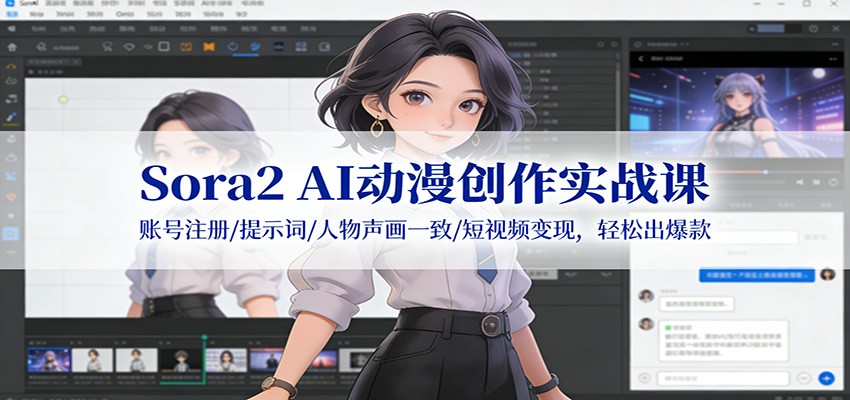 Sora2 AI动漫创作实战课：账号注册/提示词/人物声画一致/短视频变现，轻松出爆款-KJ分享