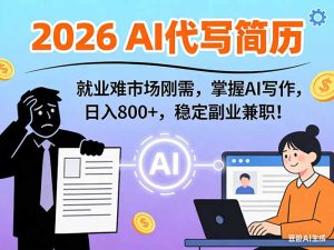 AI代写简历，超暴利，用万能模板月入1-3万实战教程，2026年市场刚需！-KJ分享