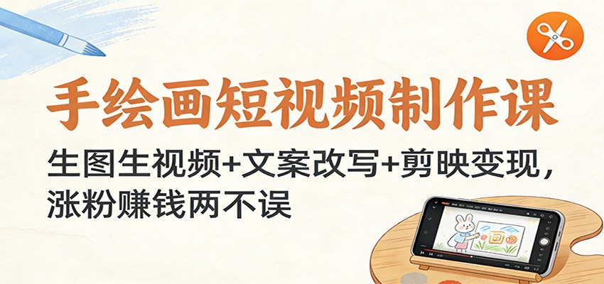 手绘画短视频制作课：生图生视频+文案改写+剪映变现，涨粉赚钱两不误-KJ分享