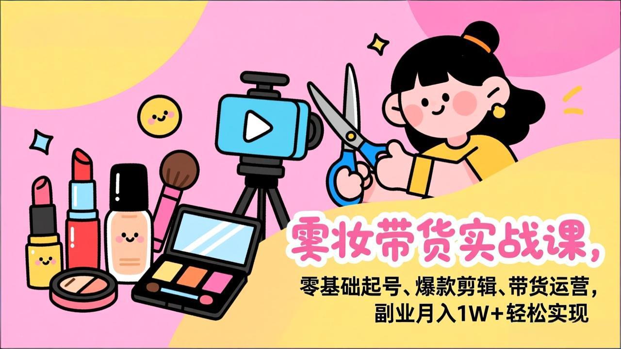 美妆带货实战课，零基础起号、爆款剪辑、带货运营，副业月入1W+轻松实现-KJ分享