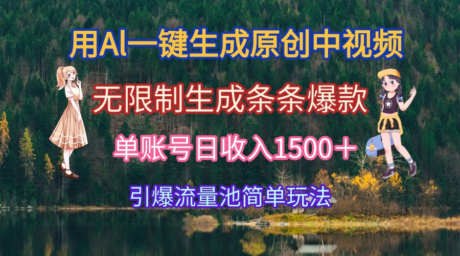 用Al一键生成原创中视频，无限制生成条条爆款，单账号日收入1500＋引爆…-KJ分享