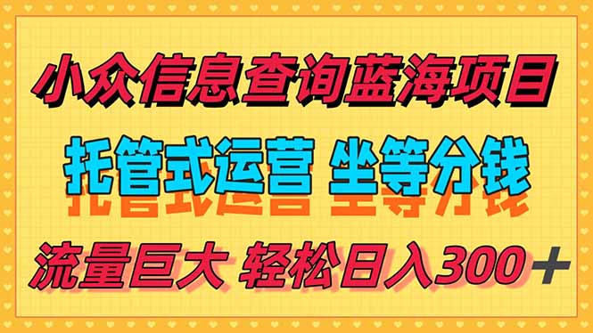 稳定日入300＋，小众信息查询蓝海项目，全程懒人式托管，解放你的时间-KJ分享