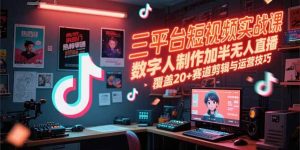 三平台短视频实战课，数字人制作加半无人直播，覆盖20+赛道剪辑与运营技巧-KJ分享