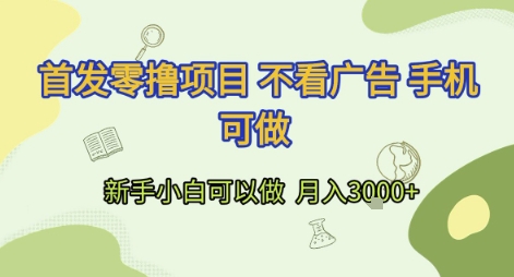 首发零撸项目 不看广告 手机可做 新手小白可以做 月入3k+-KJ分享