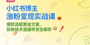 小红书博主涨粉变现实战课，爆款选题黄金文案，剪映技术直播带货全解析-KJ分享