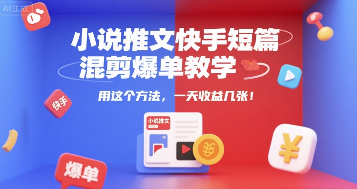 小说推文快手短篇混剪爆单教学，用这个方法，一天收益几张-KJ分享