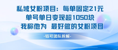 私域女粉项目：每单固定21块，单日变现超1k+，最好做的女粉项目-KJ分享