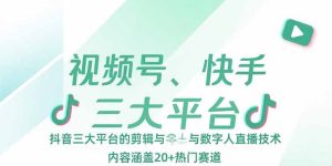 视频号、快手、抖音三大平台的剪辑与数字人直播技术，内容涵盖20+热门赛道-KJ分享