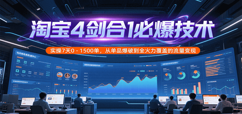 淘宝4剑合1必爆技术，实操7天0-1500单，从单品爆破到全火力覆盖的流量变现-KJ分享