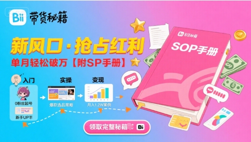 B站哔哩哔哩带货秘籍，新风口，抢占红利，单月轻松破万【附SOP手册】-KJ分享
